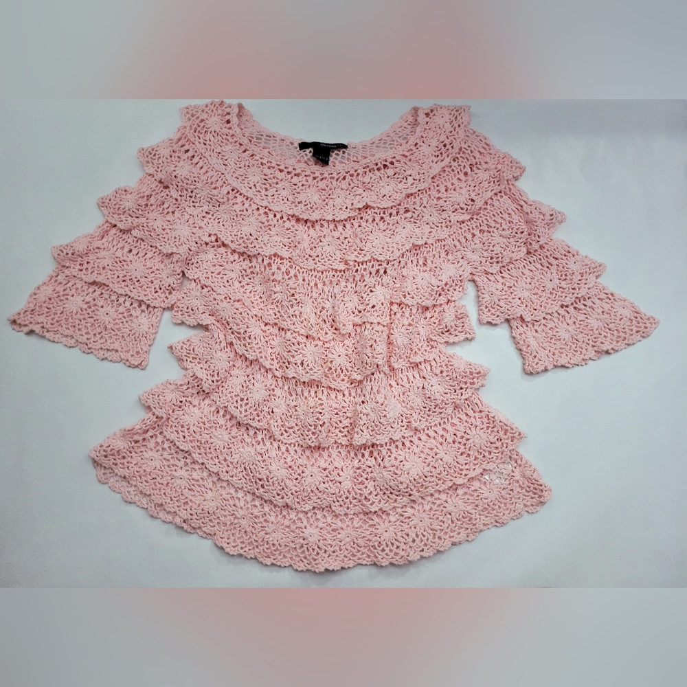 Denim 24/7 Pink Layered Ruffle Crochet Blouse